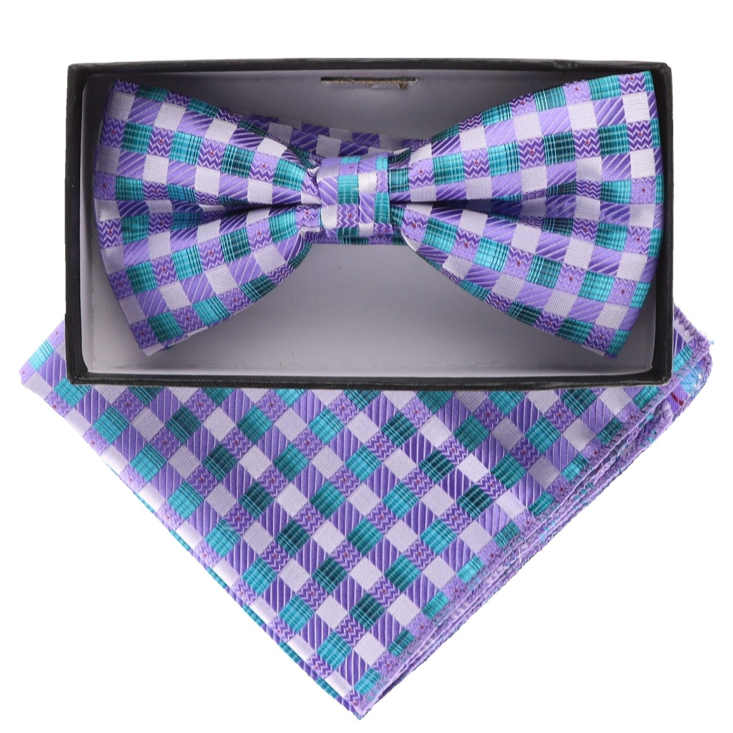 Vittorio Farina Men's Geometric Design Satin Bow Tie & Pocket Square in Gift Box - BH-21037 - Bow Tie & Pocket Square - Vittorio Farina