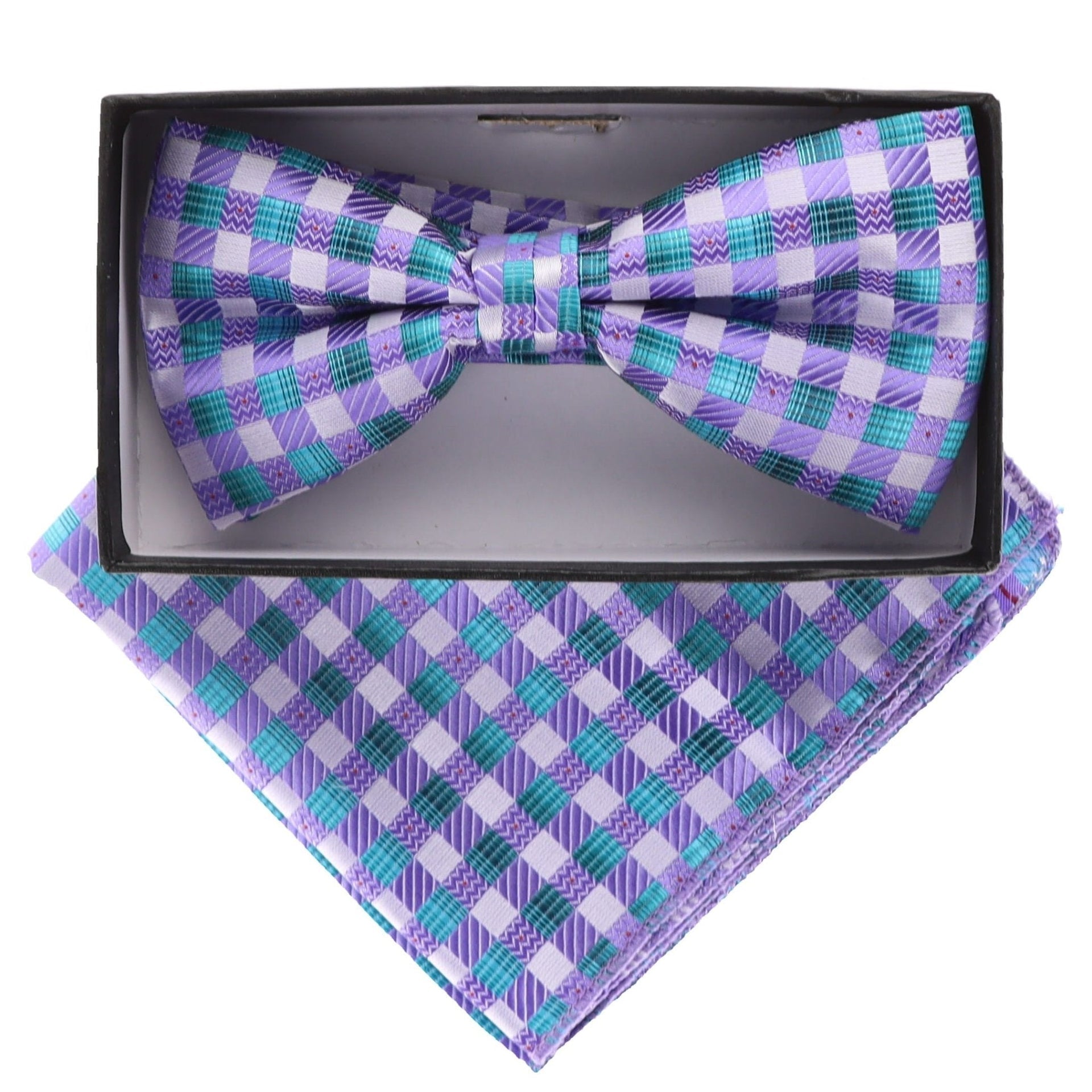 Vittorio Farina Men's Geometric Design Satin Bow Tie & Pocket Square in Gift Box - BH-21037 - Bow Tie & Pocket Square - Vittorio Farina