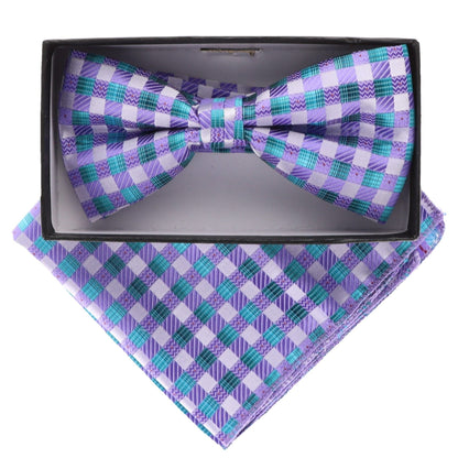Vittorio Farina Men's Geometric Design Satin Bow Tie & Pocket Square in Gift Box - BH-21037 - Bow Tie & Pocket Square - Vittorio Farina