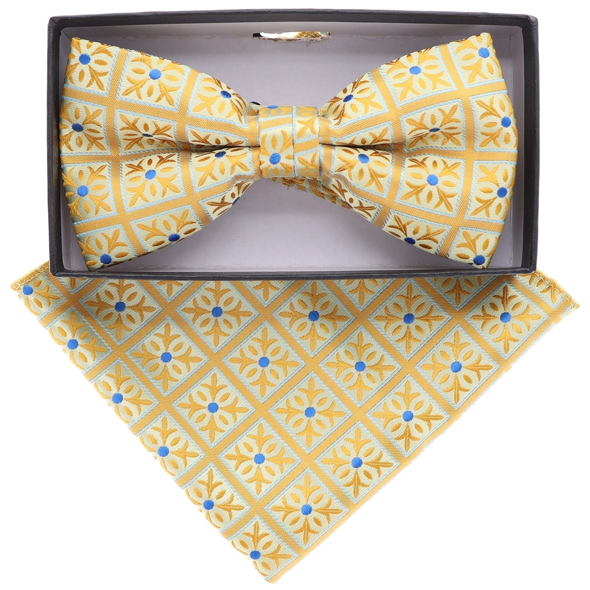Vittorio Farina Men's Geometric Design Satin Bow Tie & Pocket Square in Gift Box - BH-21037 - Bow Tie & Pocket Square - Vittorio Farina