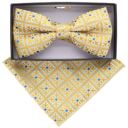 Vittorio Farina Men's Geometric Design Satin Bow Tie & Pocket Square in Gift Box - BH-21037 - Bow Tie & Pocket Square - Vittorio Farina