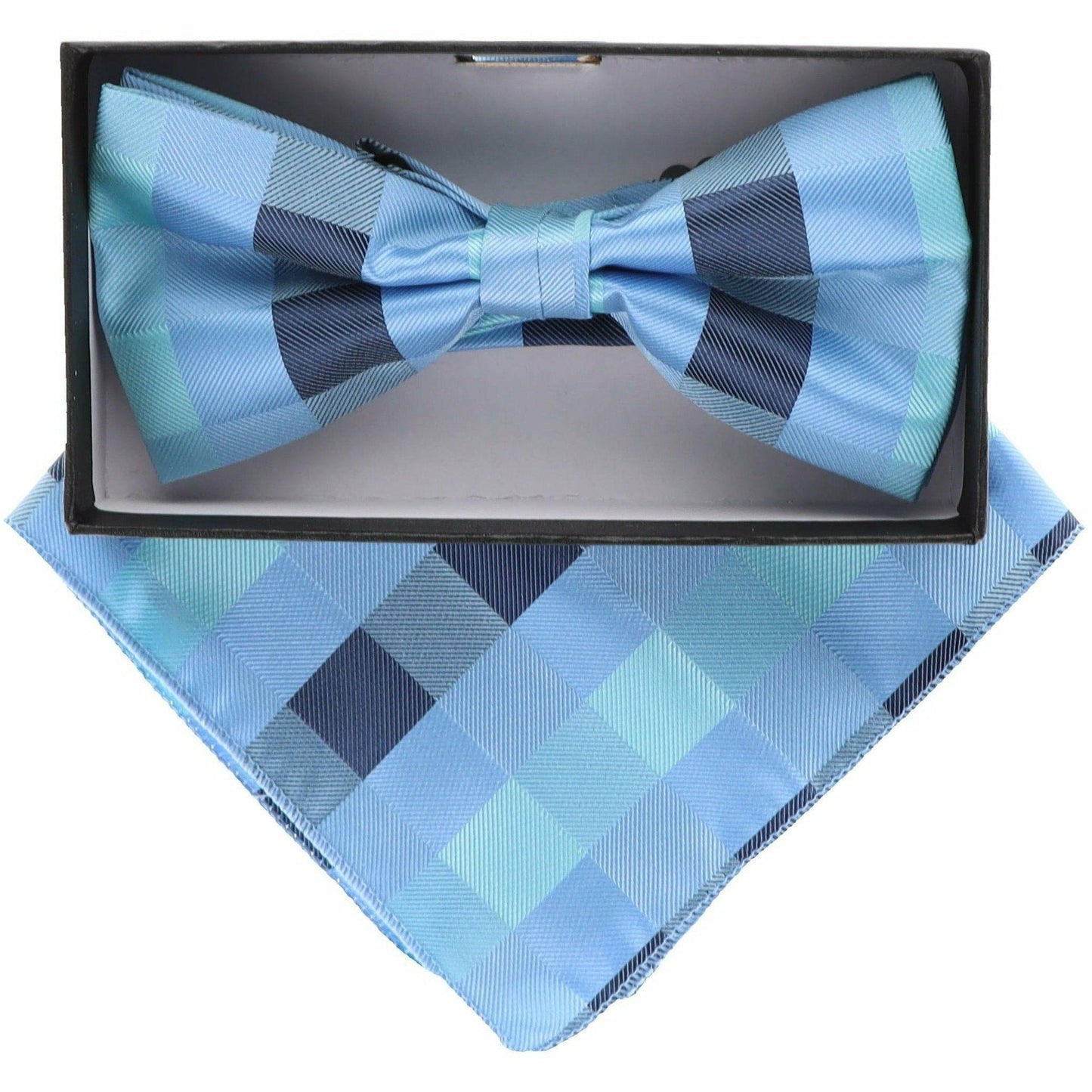 Vittorio Farina Men's Geometric Design Satin Bow Tie & Pocket Square in Gift Box - BH-21037 - Bow Tie & Pocket Square - Vittorio Farina