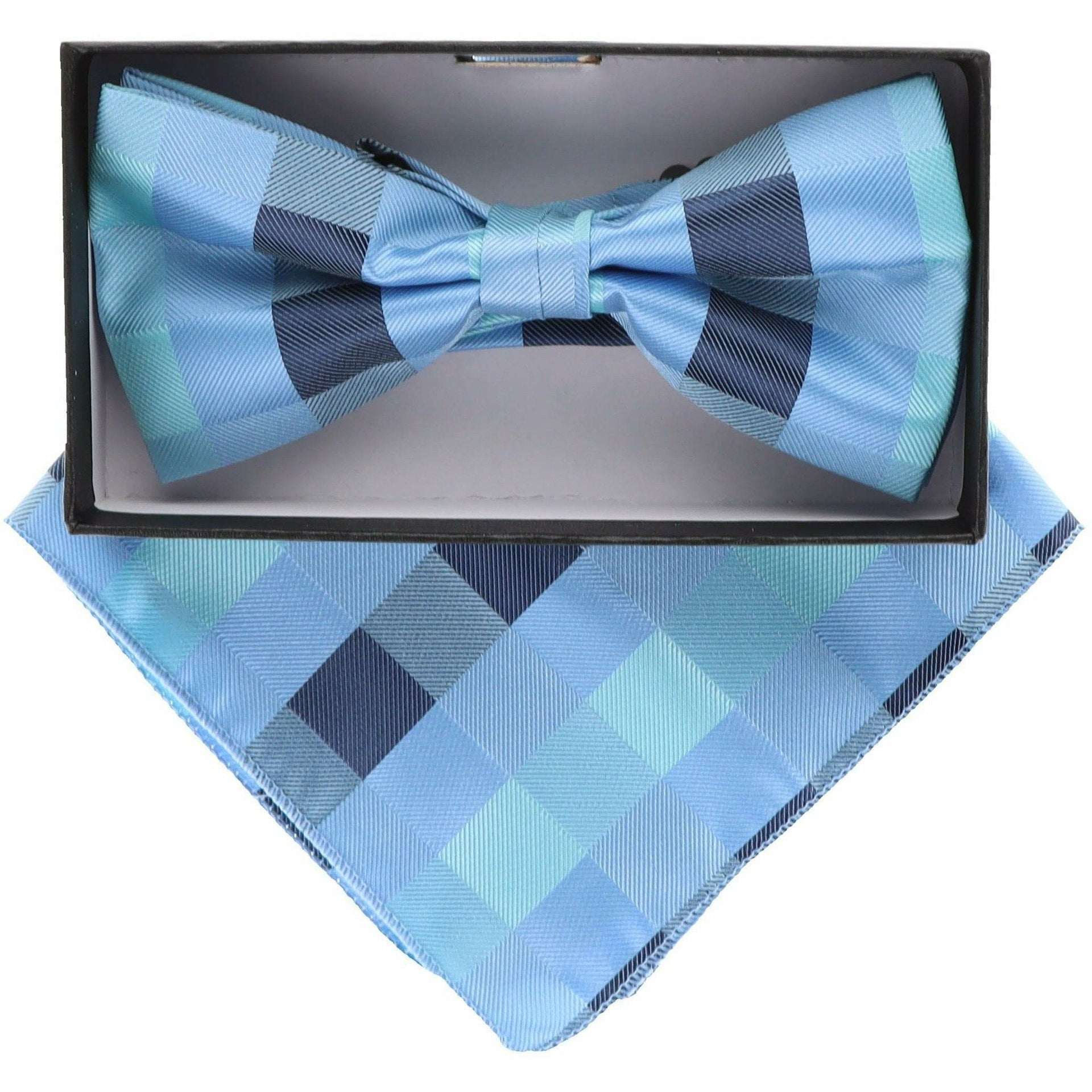 Vittorio Farina Men's Geometric Design Satin Bow Tie & Pocket Square in Gift Box - BH-21037 - Bow Tie & Pocket Square - Vittorio Farina