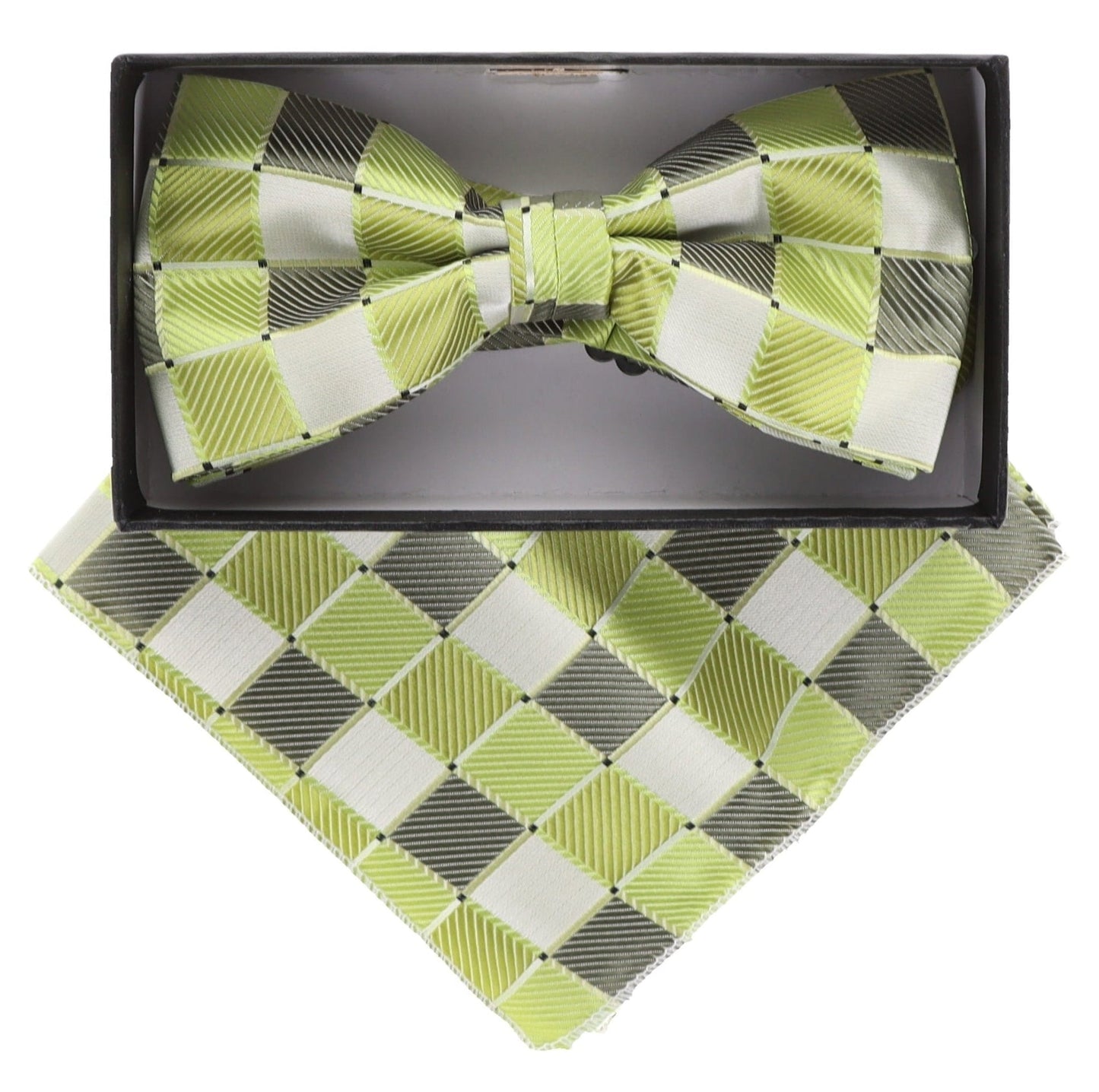Vittorio Farina Men's Geometric Design Satin Bow Tie & Pocket Square in Gift Box - BH-21037 - Bow Tie & Pocket Square - Vittorio Farina
