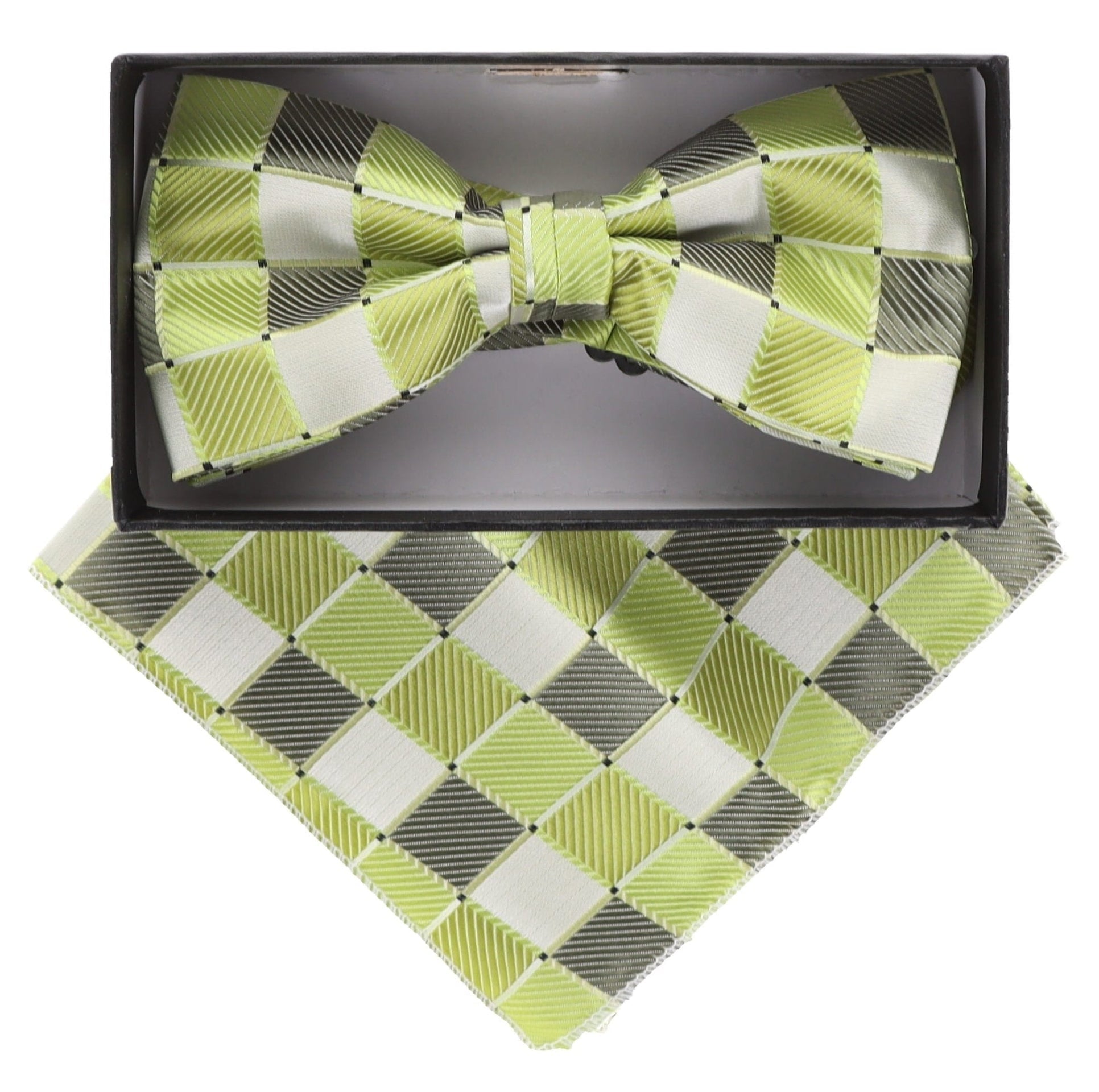 Vittorio Farina Men's Geometric Design Satin Bow Tie & Pocket Square in Gift Box - BH-21037 - Bow Tie & Pocket Square - Vittorio Farina