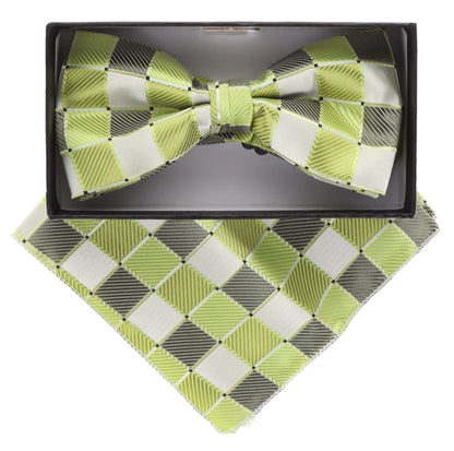 Vittorio Farina Men's Geometric Design Satin Bow Tie & Pocket Square in Gift Box - BH-21037 - Bow Tie & Pocket Square - Vittorio Farina