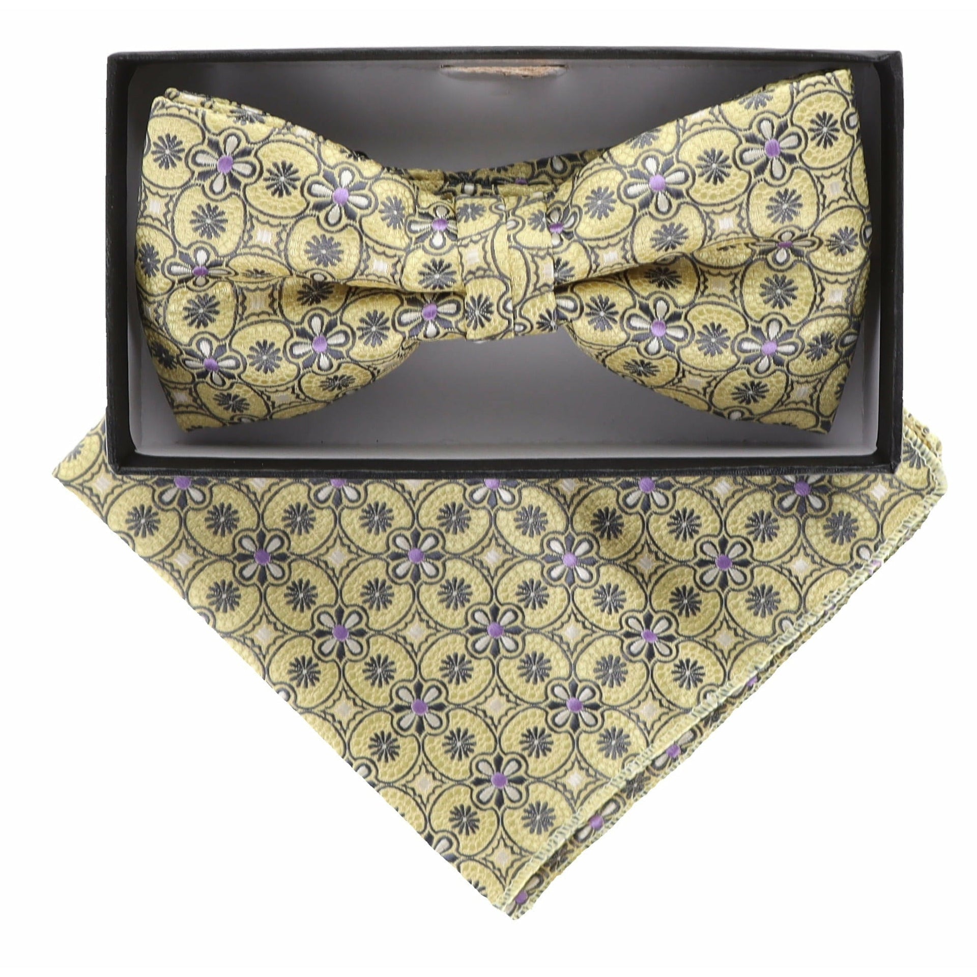 Vittorio Farina Men's Geometric Design Satin Bow Tie & Pocket Square in Gift Box - BH-21037 - Bow Tie & Pocket Square - Vittorio Farina