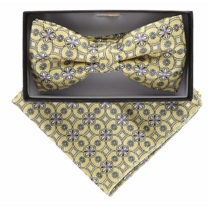 Vittorio Farina Men's Geometric Design Satin Bow Tie & Pocket Square in Gift Box - BH-21037 - Bow Tie & Pocket Square - Vittorio Farina