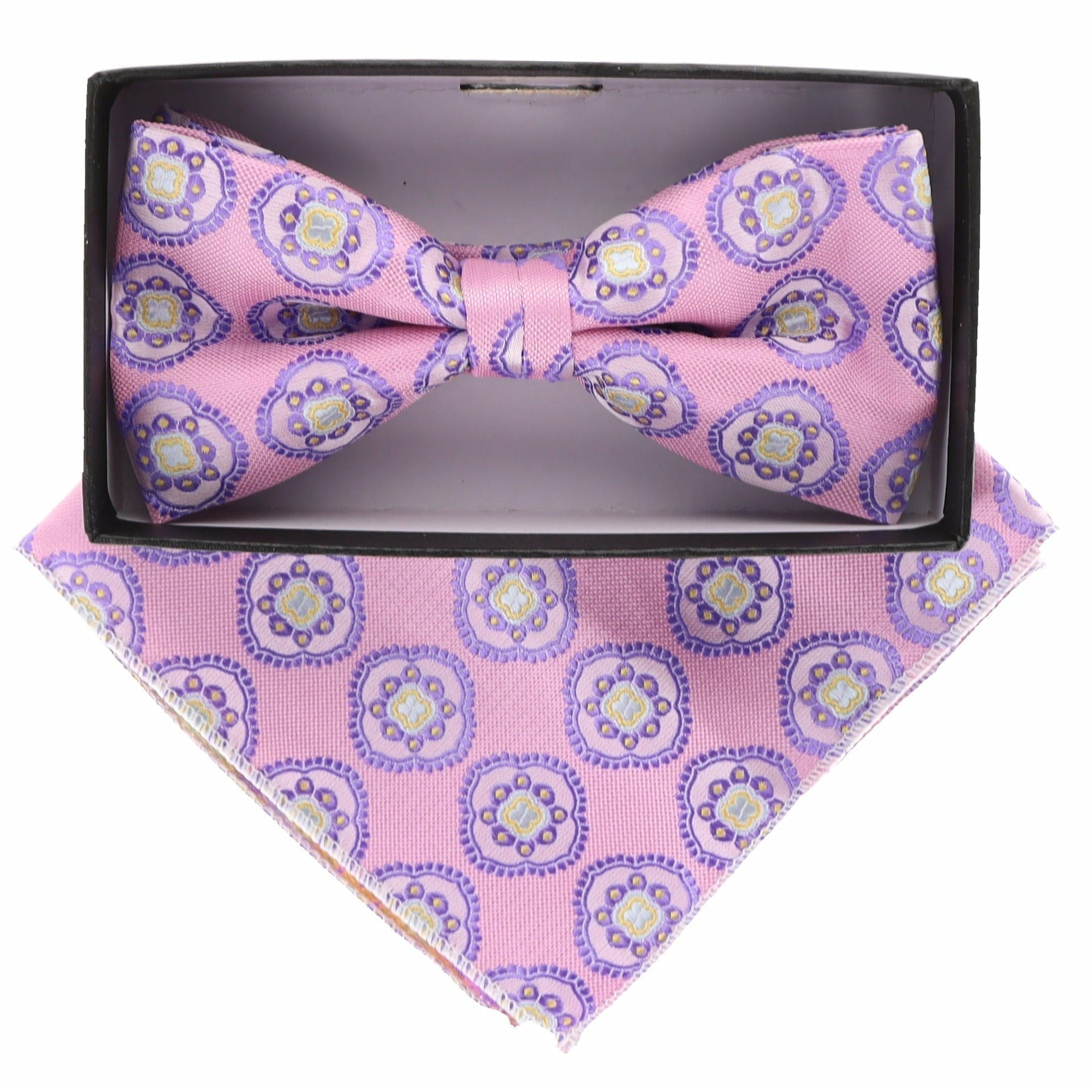 Vittorio Farina Men's Geometric Design Satin Bow Tie & Pocket Square in Gift Box - BH-21037 - Bow Tie & Pocket Square - Vittorio Farina