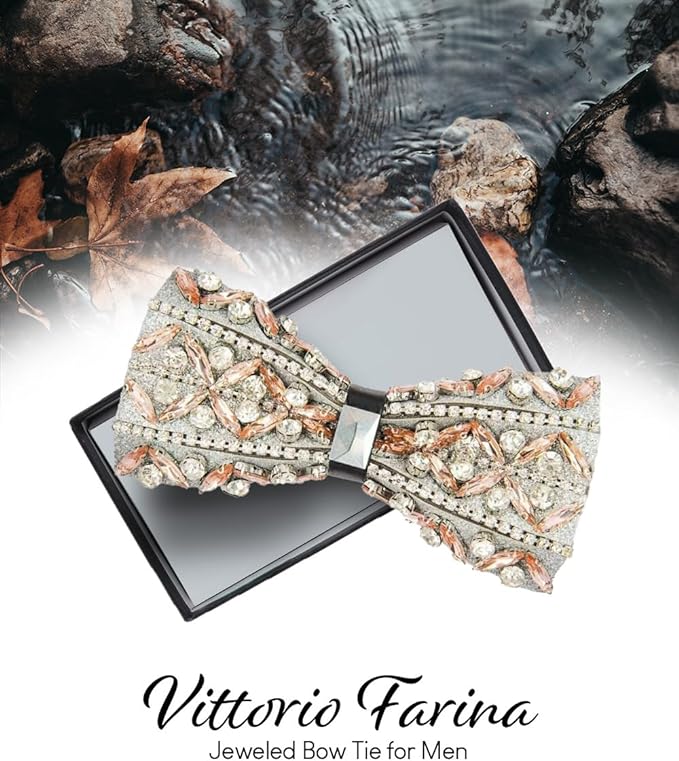 Vittorio Farina Men's Jeweled Bow Tie in Gift Box - Design: Royal Blue and Silver - Bow Tie - Vittorio Farina