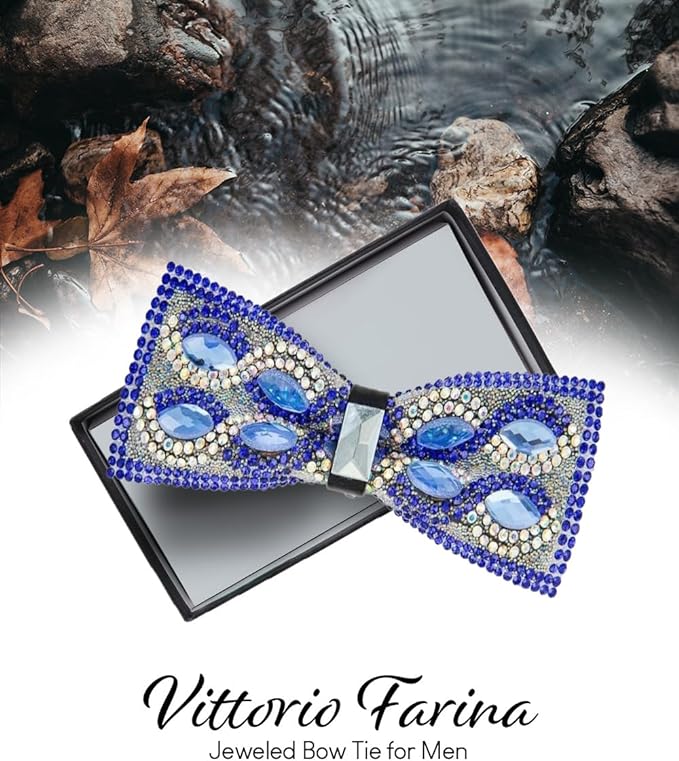 Vittorio Farina Men's Jeweled Bow Tie in Gift Box - Design: Royal Blue and Silver - Bow Tie - Vittorio Farina