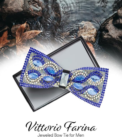 Vittorio Farina Men's Jeweled Bow Tie in Gift Box - Design: Royal Blue and Silver - Bow Tie - Vittorio Farina