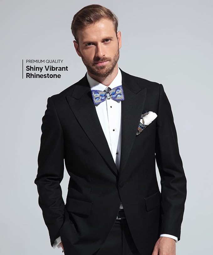 Vittorio Farina Men's Jeweled Bow Tie in Gift Box - Design: Royal Blue and Silver - Bow Tie - Vittorio Farina