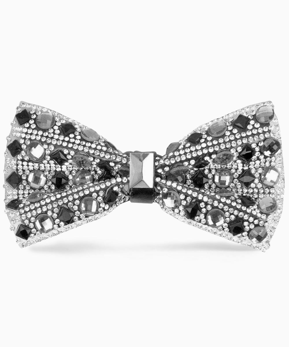 Vittorio Farina Men's Jeweled Bow Tie in Gift Box - Jeweled: Silver and Black - Bow Tie - Vittorio Farina