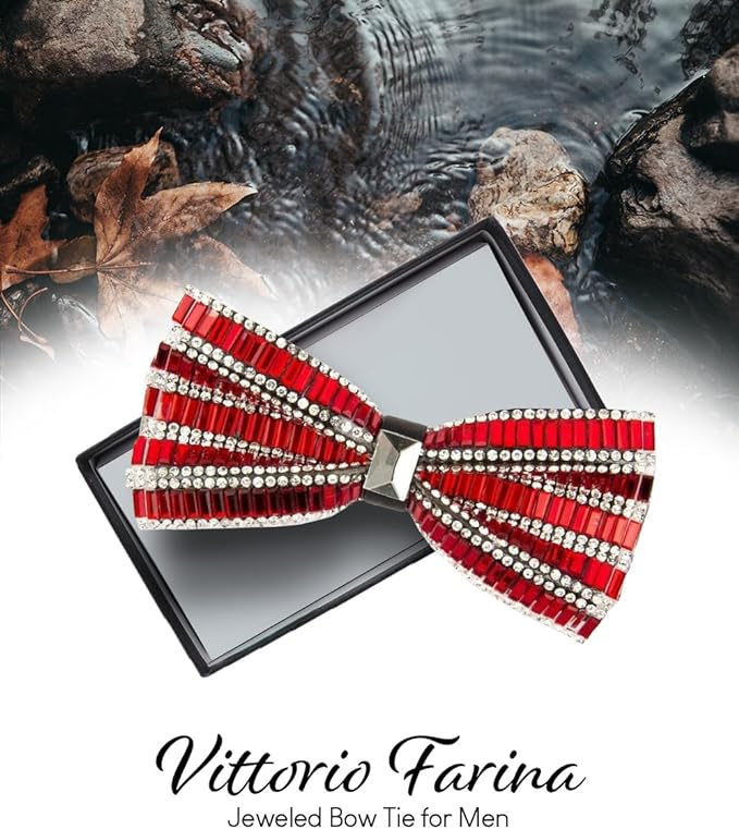 Vittorio Farina Men's Jeweled Bow Tie in Gift Box - Solid: Red - Bow Tie - Vittorio Farina