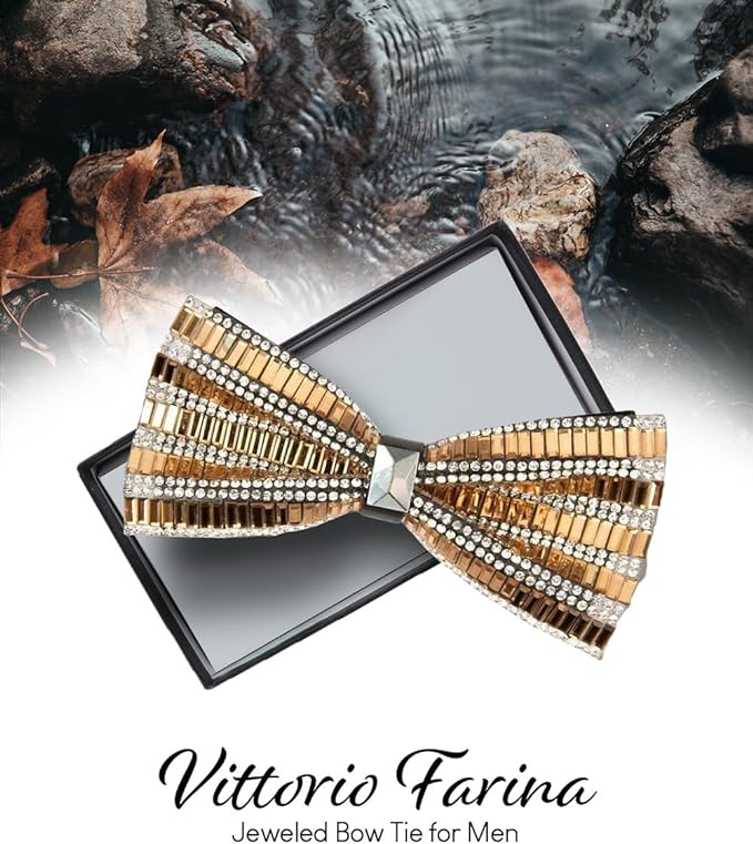 Vittorio Farina Men's Jeweled Bow Tie in Gift Box - Solid: Taupe - Bow Tie - Vittorio Farina