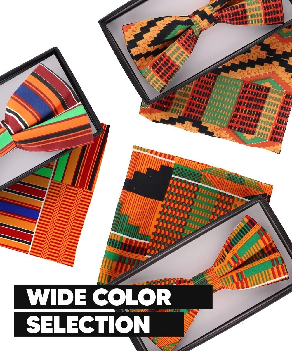 Vittorio Farina Men's Kente Satin Bow Tie & Pocket Square in Gift Box - Camouflage - Bow Tie & Pocket Square - Vittorio Farina