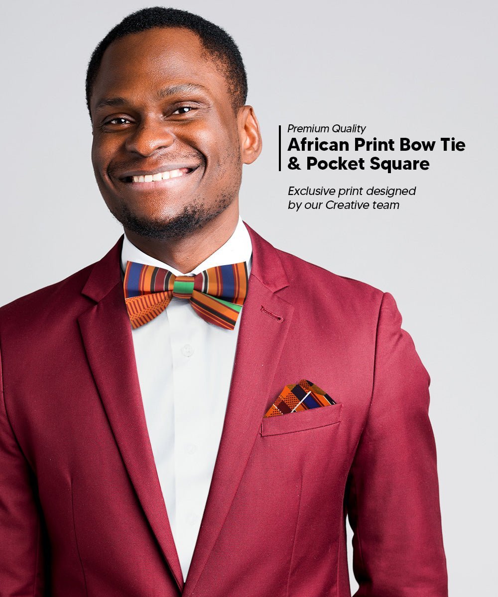 Vittorio Farina Men's Kente Satin Bow Tie & Pocket Square in Gift Box - Camouflage - Bow Tie & Pocket Square - Vittorio Farina