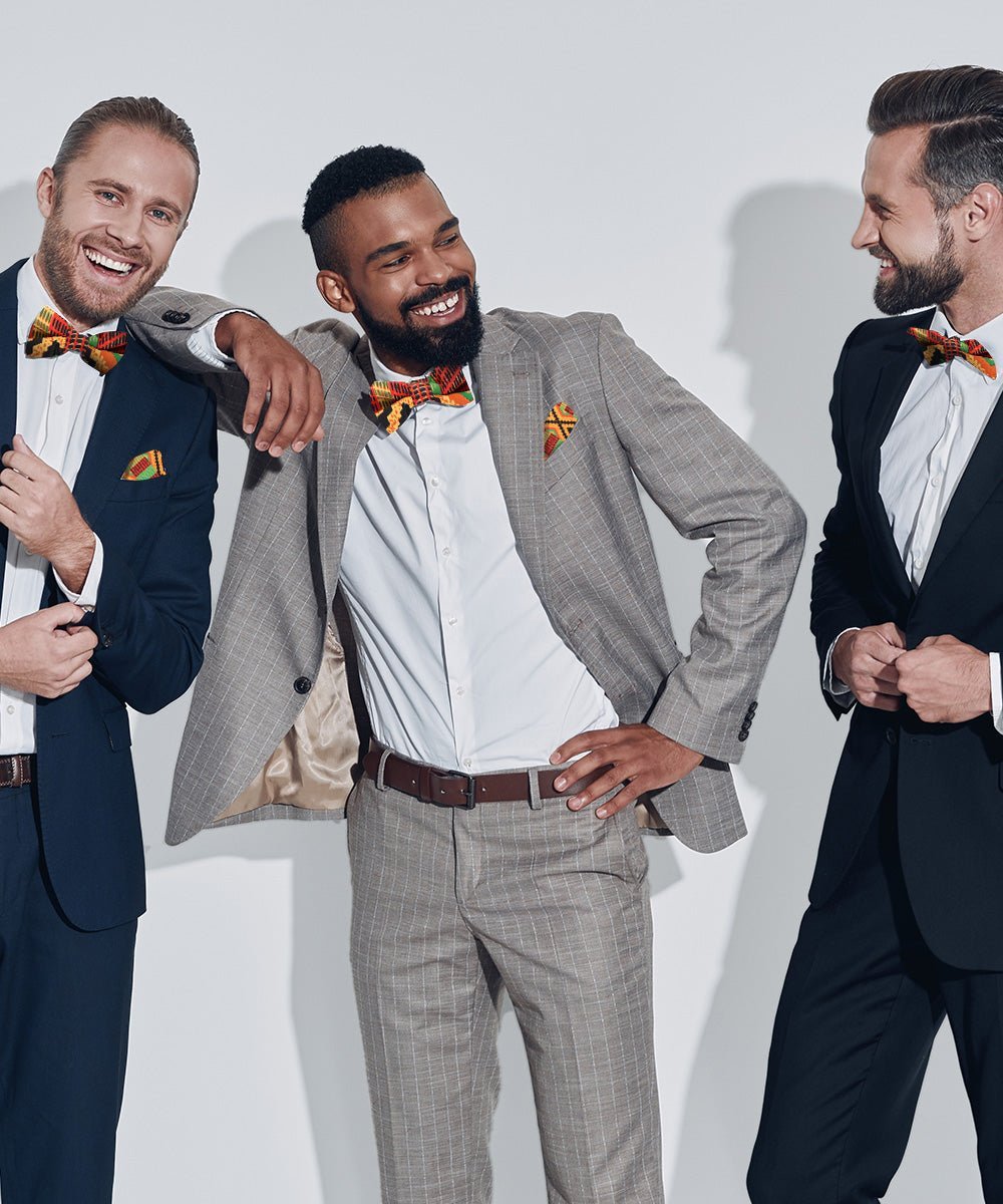 Vittorio Farina Men's Kente Satin Bow Tie & Pocket Square in Gift Box - Kente 2 - Bow Tie & Pocket Square - Vittorio Farina