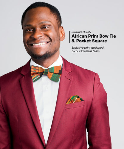 Vittorio Farina Men's Kente Satin Bow Tie & Pocket Square in Gift Box - Kente 3 - Bow Tie & Pocket Square - Vittorio Farina