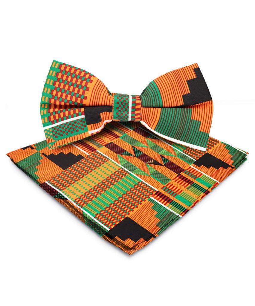 Vittorio Farina Men's Kente Satin Bow Tie & Pocket Square in Gift Box - Kente 3 - Bow Tie & Pocket Square - Vittorio Farina