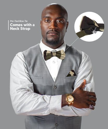 Vittorio Farina Men's Kente Satin Bow Tie & Pocket Square in Gift Box - Kente 3 - Bow Tie & Pocket Square - Vittorio Farina