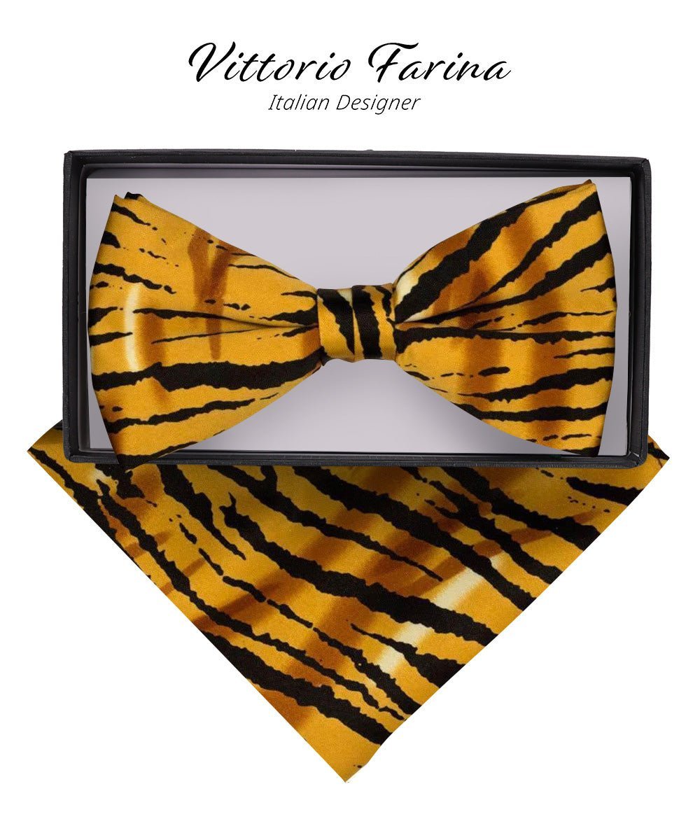 Vittorio Farina Men's Kente Satin Bow Tie & Pocket Square in Gift Box - Kente 3 - Bow Tie & Pocket Square - Vittorio Farina