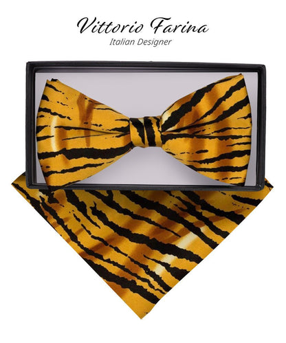 Vittorio Farina Men's Kente Satin Bow Tie & Pocket Square in Gift Box - Kente 3 - Bow Tie & Pocket Square - Vittorio Farina