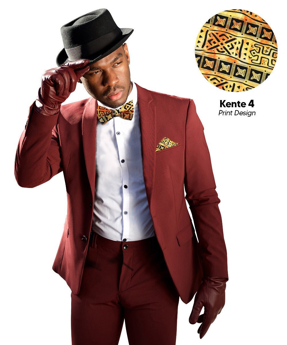 Vittorio Farina Men's Kente Satin Bow Tie & Pocket Square in Gift Box - Kente 4 - Bow Tie & Pocket Square - Vittorio Farina