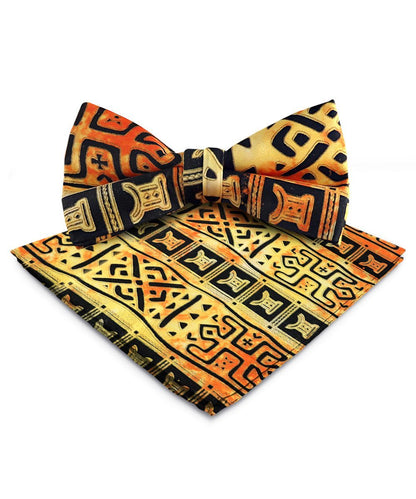 Vittorio Farina Men's Kente Satin Bow Tie & Pocket Square in Gift Box - Kente 4 - Bow Tie & Pocket Square - Vittorio Farina