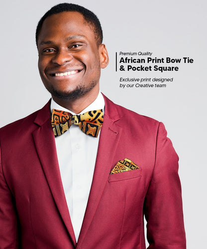 Vittorio Farina Men's Kente Satin Bow Tie & Pocket Square in Gift Box - Kente 4 - Bow Tie & Pocket Square - Vittorio Farina