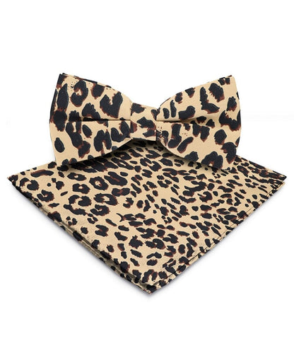 Vittorio Farina Men's Kente Satin Bow Tie & Pocket Square in Gift Box - Leopard - Bow Tie & Pocket Square - Vittorio Farina