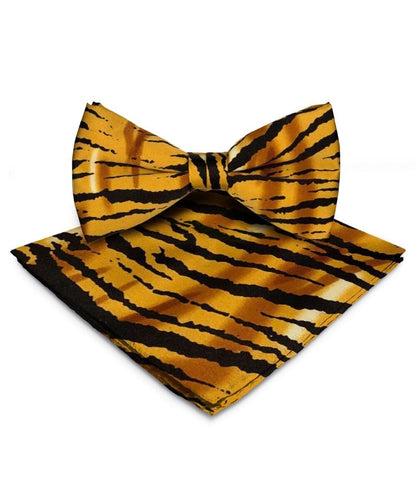 Vittorio Farina Men's Kente Satin Bow Tie & Pocket Square in Gift Box - Tiger - Bow Tie & Pocket Square - Vittorio Farina