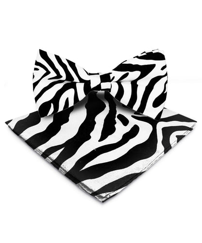 Vittorio Farina Men's Kente Satin Bow Tie & Pocket Square in Gift Box - Zebra - Bow Tie & Pocket Square - Vittorio Farina
