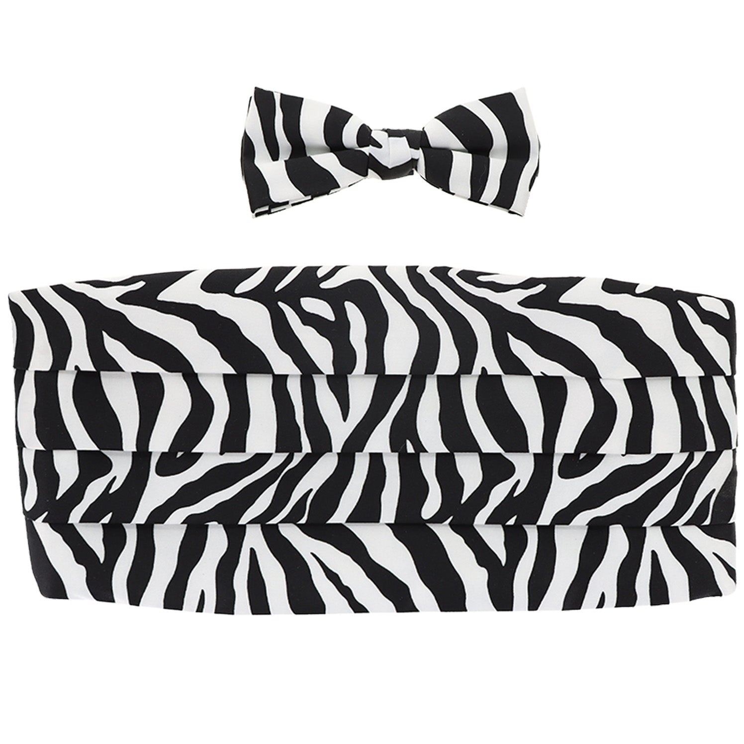 Vittorio Farina Men's Kente Satin Cummerbund, Bow Tie and Pocket Square Set in Gift Box - Zebra - Cummerbund & Bowtie Set - Vittorio Farina