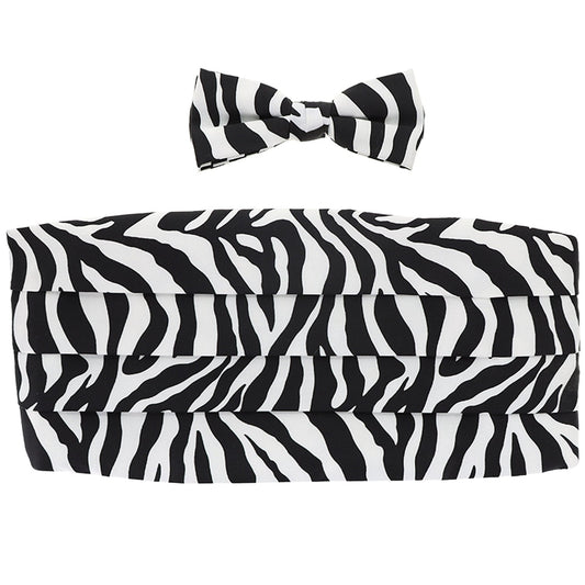 Vittorio Farina Men's Kente Satin Cummerbund, Bow Tie and Pocket Square Set in Gift Box - Zebra - Cummerbund & Bowtie Set - Vittorio Farina