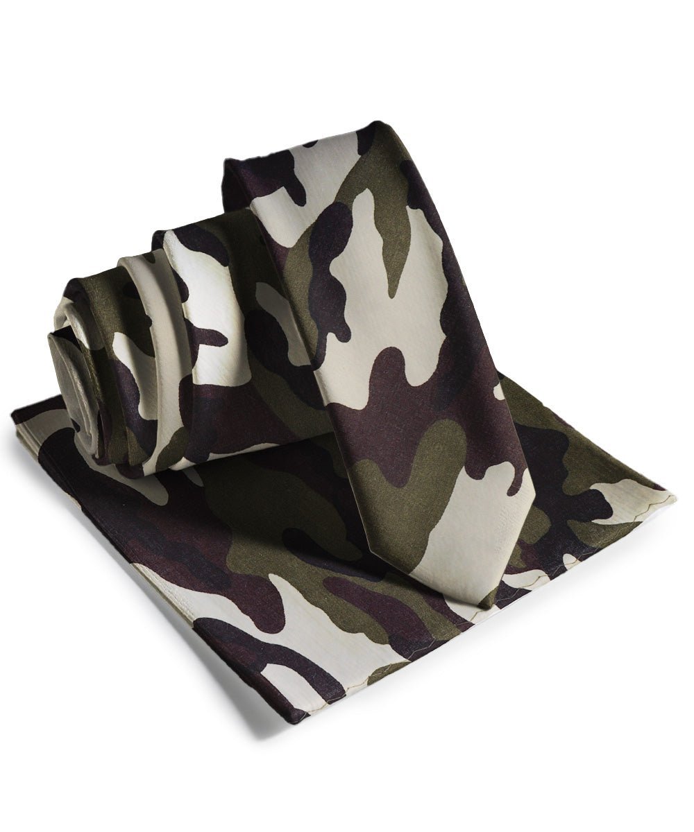 Vittorio Farina Men's Kente Satin Necktie & Pocket Square - Camouflage - Necktie - Vittorio Farina