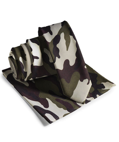 Vittorio Farina Men's Kente Satin Necktie & Pocket Square - Camouflage - Necktie - Vittorio Farina