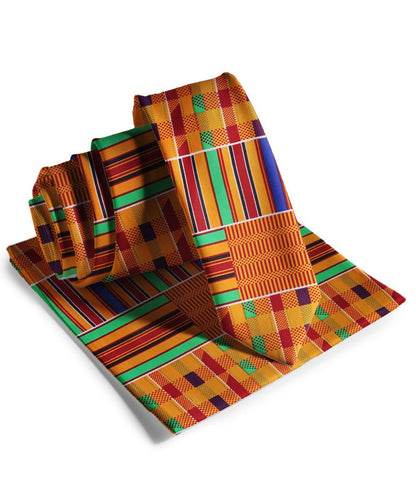 Vittorio Farina Men's Kente Satin Necktie & Pocket Square - Kente 1 - Necktie - Vittorio Farina