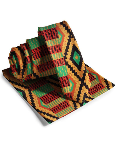Vittorio Farina Men's Kente Satin Necktie & Pocket Square - Kente 2 - Necktie - Vittorio Farina