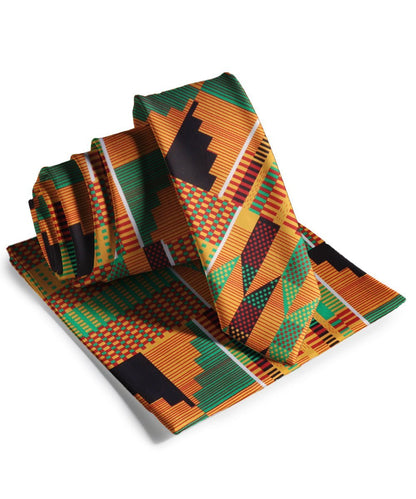 Vittorio Farina Men's Kente Satin Necktie & Pocket Square - Kente 3 - Necktie - Vittorio Farina