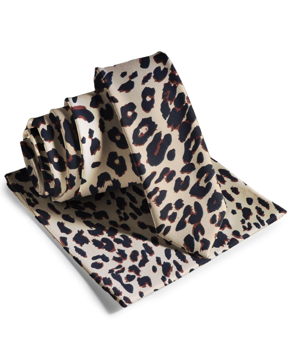 Vittorio Farina Men's Kente Satin Necktie & Pocket Square - Leopard - Necktie - Vittorio Farina