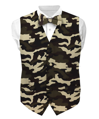 Vittorio Farina Men's Kente Satin Vest and Bow Tie Set - Camouflage - Vest Set - Vittorio Farina