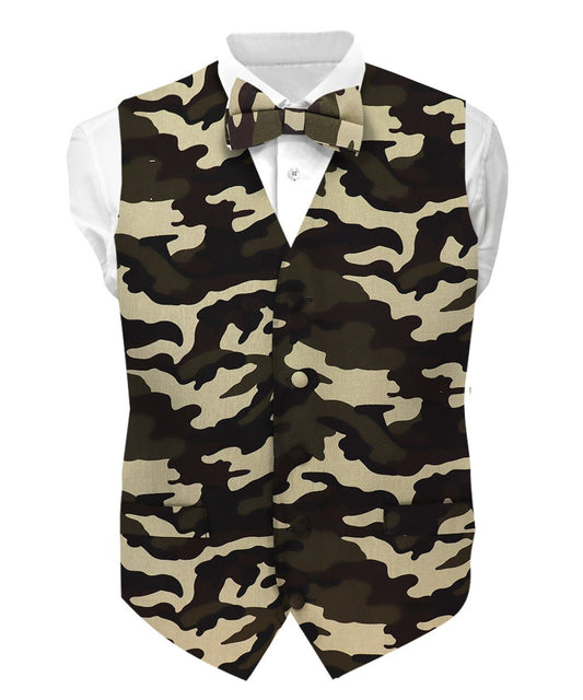 Vittorio Farina Men's Kente Satin Vest and Bow Tie Set - Camouflage - Vest Set - Vittorio Farina