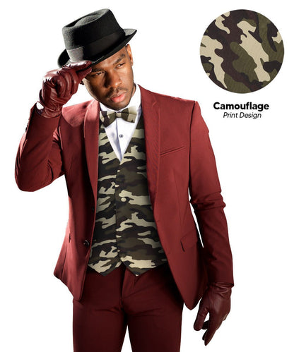 Vittorio Farina Men's Kente Satin Vest and Bow Tie Set - Camouflage - Vest Set - Vittorio Farina