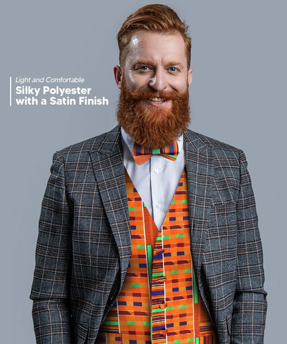 Vittorio Farina Men's Kente Satin Vest and Bow Tie Set - Kente 1 - Vest Set - Vittorio Farina