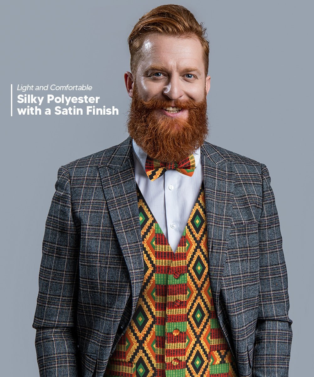Vittorio Farina Men's Kente Satin Vest and Bow Tie Set - Kente 2 - Vest Set - Vittorio Farina