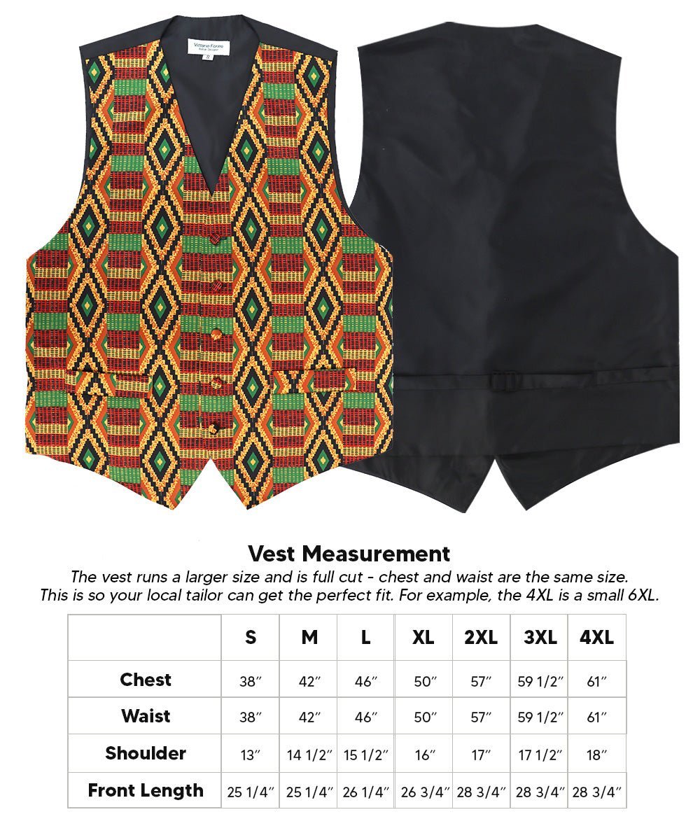 Vittorio Farina Men's Kente Satin Vest and Bow Tie Set - Kente 2 - Vest Set - Vittorio Farina