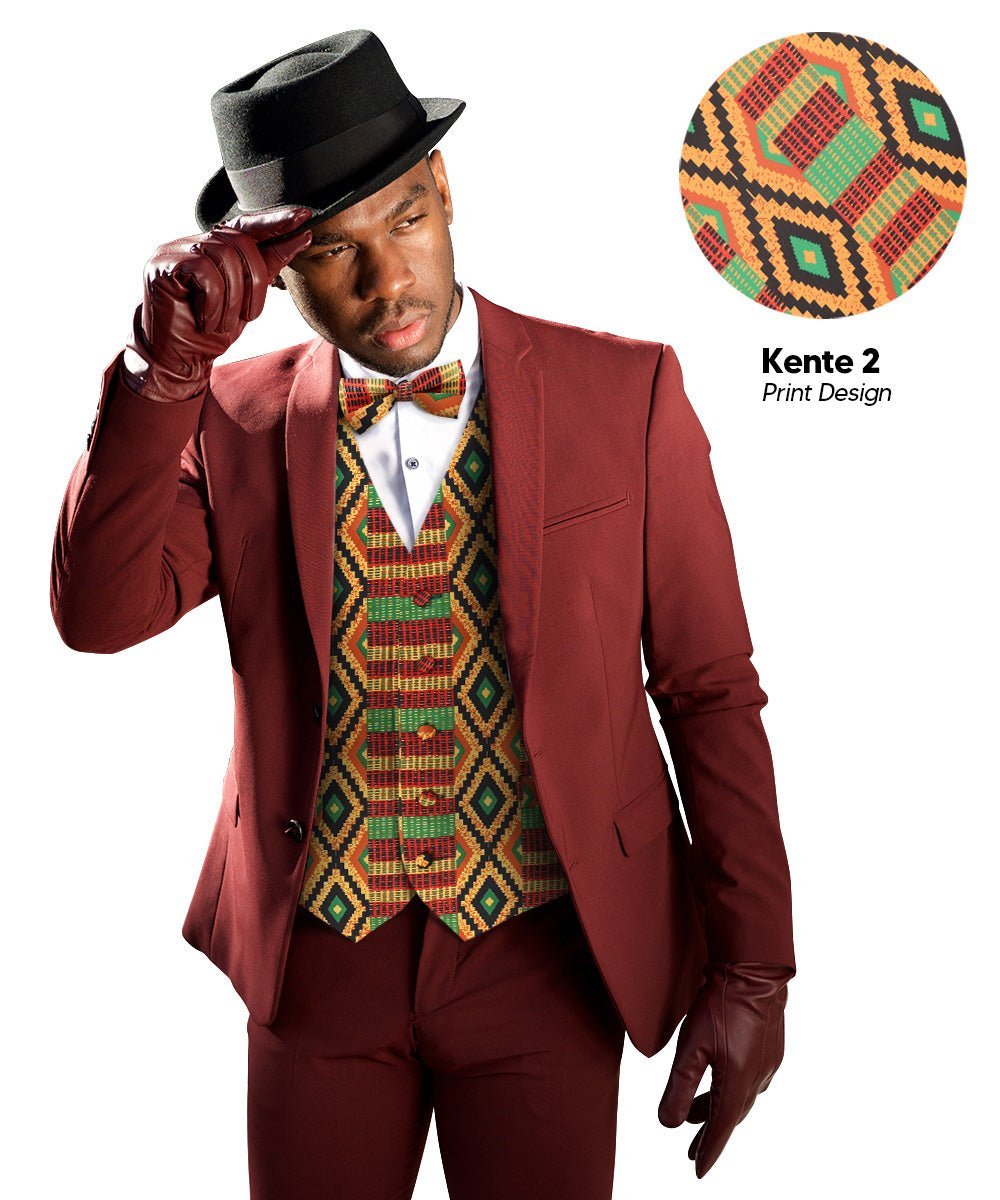 Vittorio Farina Men's Kente Satin Vest and Bow Tie Set - Kente 2 - Vest Set - Vittorio Farina