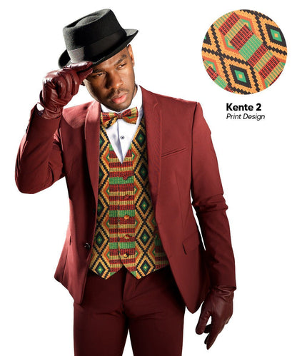 Vittorio Farina Men's Kente Satin Vest and Bow Tie Set - Kente 2 - Vest Set - Vittorio Farina